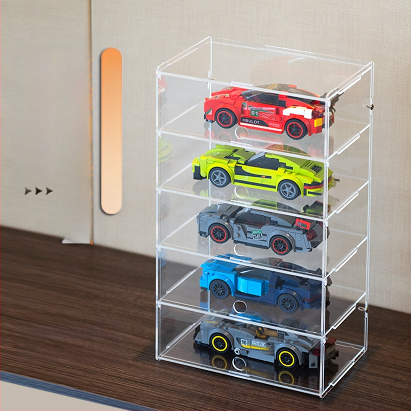 Casetă de expunere Lego Speed – dulap acrilic, protecție împotriva prafului pentru seria de mașini de curse, 2 L capacitate, stil modern minimalist, personalizabil