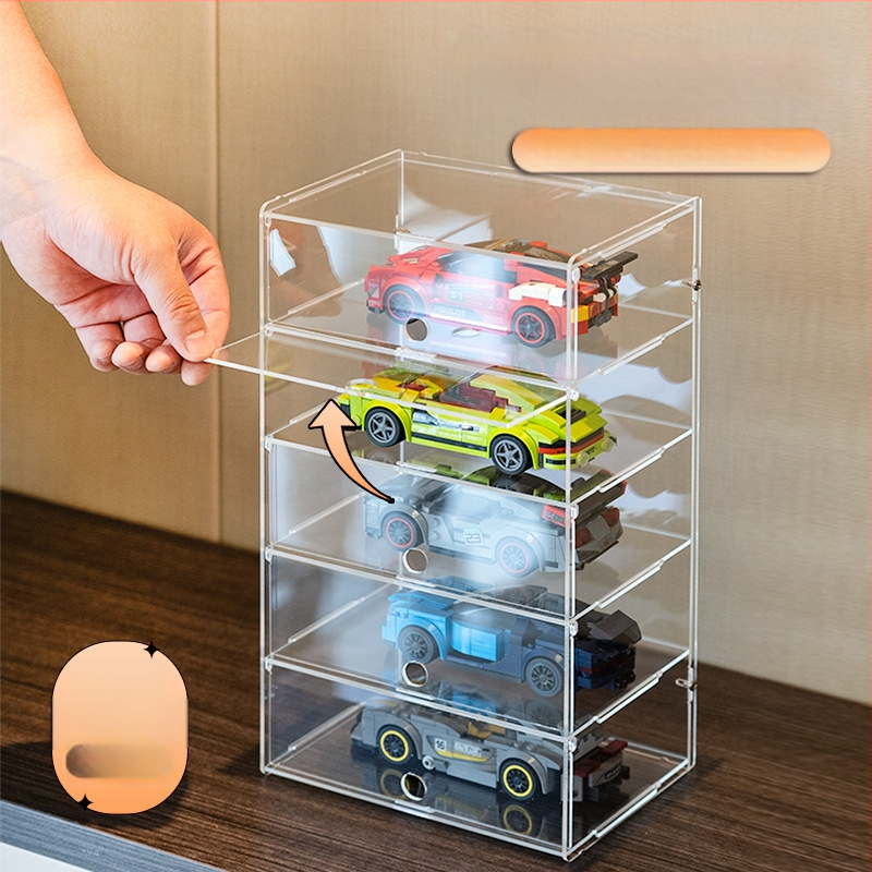 Casetă de expunere Lego Speed – dulap acrilic, protecție împotriva prafului pentru seria de mașini de curse, 2 L capacitate, stil modern minimalist, personalizabil