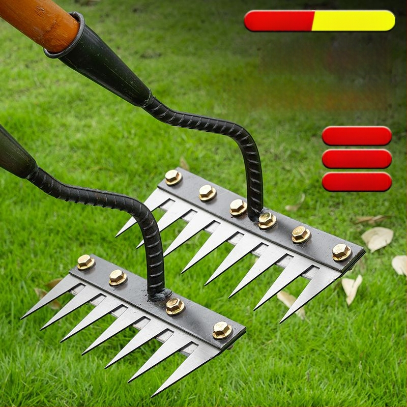 Sodo grėblių ir kultivatoriaus rinkinys – mangano plienas, penkių dantų dizainas, daugiakomponentis įrankis, žemės atpalaidavimas ir piktžolių ravėjimas