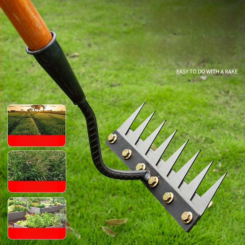 Sodo grėblių ir kultivatoriaus rinkinys – mangano plienas, penkių dantų dizainas, daugiakomponentis įrankis, žemės atpalaidavimas ir piktžolių ravėjimas