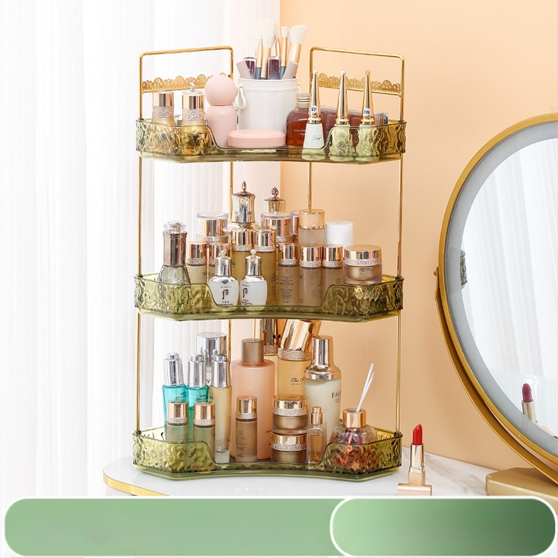 Organizator cosmetic pentru colțul mesei de toaletă | Suport multistrat pentru ruj, parfum, bijuterii și îngrijire a pielii, plastic, stil light luxury, Ring Star
