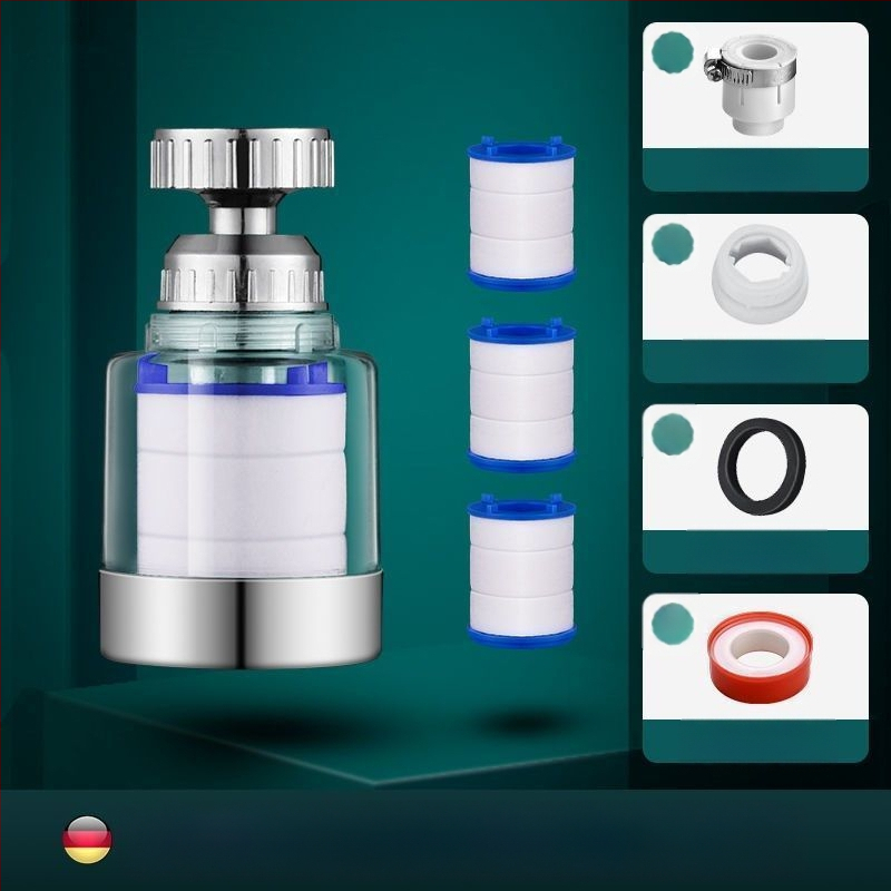 Mājas izlietnes filtrs ar trīs ātrumu universālo savienojumu, pret šļakstīšanos. Materiāls: ABS; Modelis: 22/24 mm; Pārklājums: elektroplēšana; Uzstādīšana: griežams vītņojums; Darba temperatūra: 0–80°C; Nominālais spiediens: 1 bar.