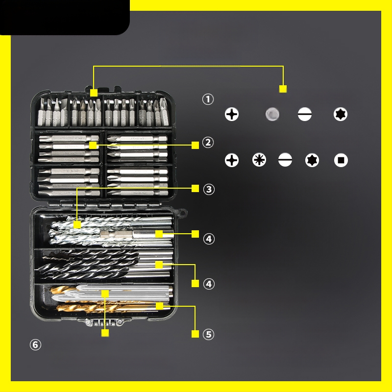 Многофункционален комплект спирални свредла за дърво и строителство; подходящ за керамични плочки и стъкло; включва бит за отвертка и разширител