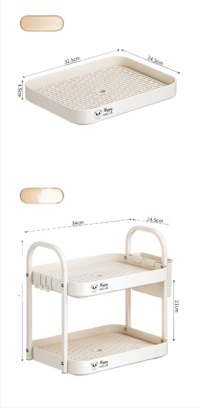 Ράφι αποθήκευσης φλυτζανιών για γραφείο, διπλού επιπέδου δίσκος αποστράγγισης, μεταλλικό, μοντέλο 1, μονόχρωμο στυλ