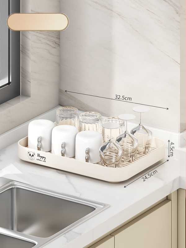 Ράφι αποθήκευσης φλυτζανιών για γραφείο, διπλού επιπέδου δίσκος αποστράγγισης, μεταλλικό, μοντέλο 1, μονόχρωμο στυλ