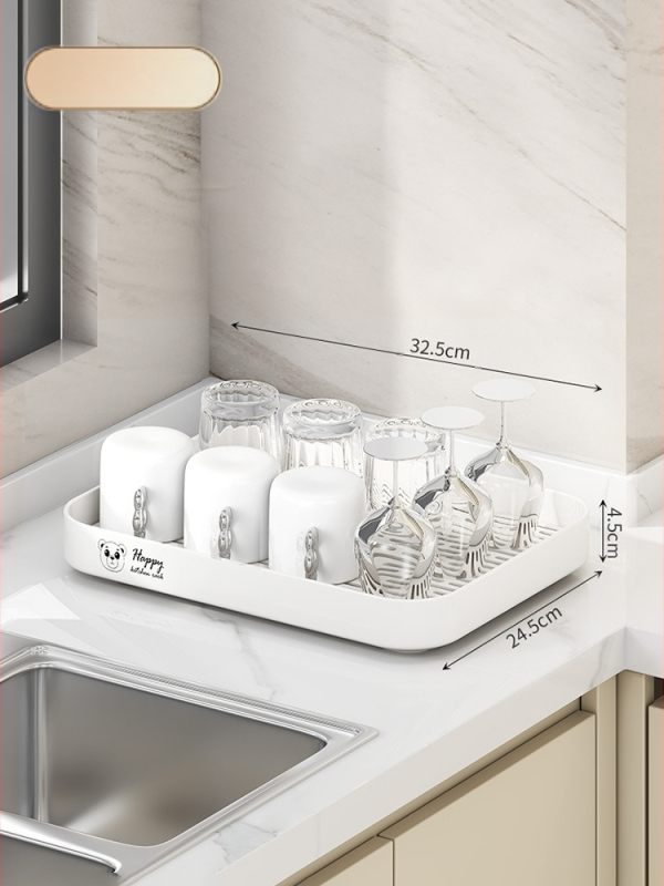 Ράφι αποθήκευσης φλυτζανιών για γραφείο, διπλού επιπέδου δίσκος αποστράγγισης, μεταλλικό, μοντέλο 1, μονόχρωμο στυλ