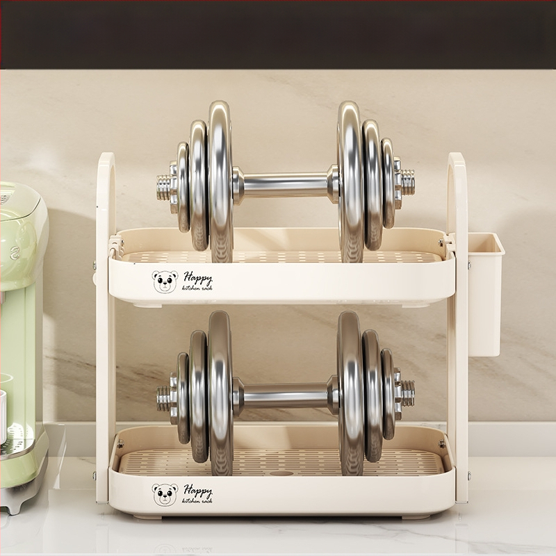 Ράφι αποθήκευσης φλυτζανιών για γραφείο, διπλού επιπέδου δίσκος αποστράγγισης, μεταλλικό, μοντέλο 1, μονόχρωμο στυλ