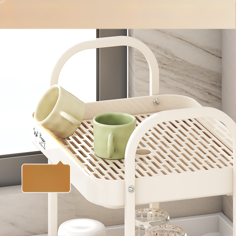 Ράφι αποθήκευσης φλυτζανιών για γραφείο, διπλού επιπέδου δίσκος αποστράγγισης, μεταλλικό, μοντέλο 1, μονόχρωμο στυλ