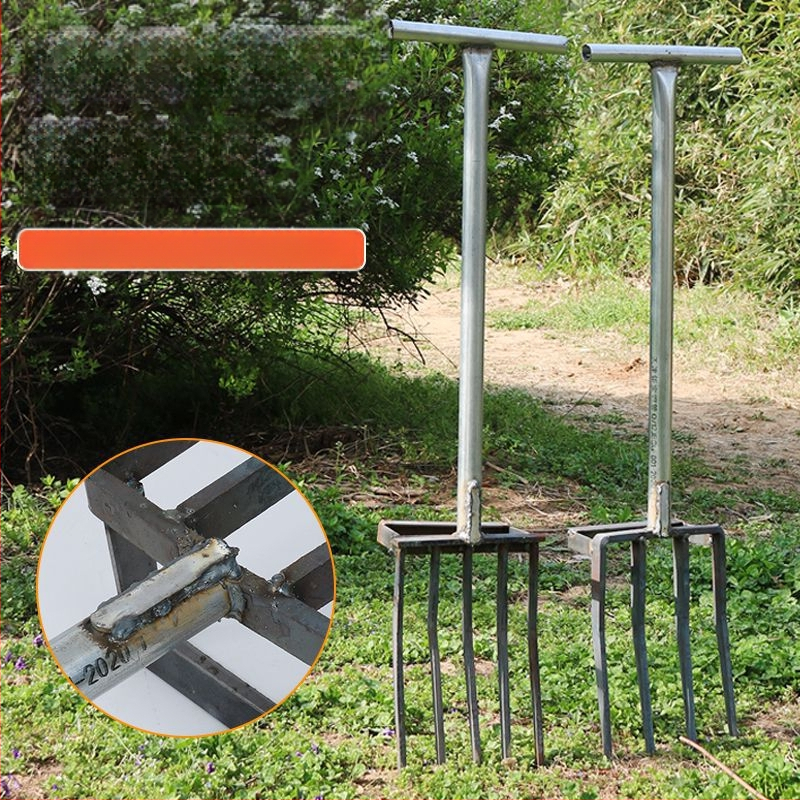 Keturių dantų mangano plieno žemės atlaisvinimo šakutė, viengubio integruoto dizaino, aukšta kietumas, skirta svogūnams, česnakams ir imbierui