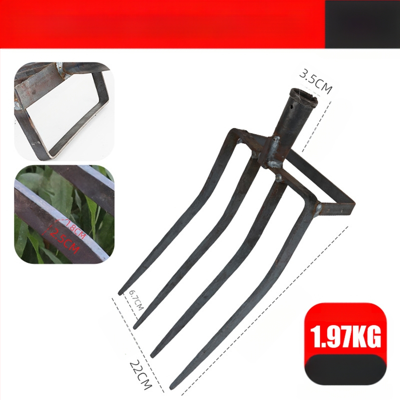 Keturių dantų mangano plieno žemės atlaisvinimo šakutė, viengubio integruoto dizaino, aukšta kietumas, skirta svogūnams, česnakams ir imbierui