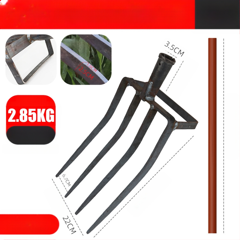 Keturių dantų mangano plieno žemės atlaisvinimo šakutė, viengubio integruoto dizaino, aukšta kietumas, skirta svogūnams, česnakams ir imbierui