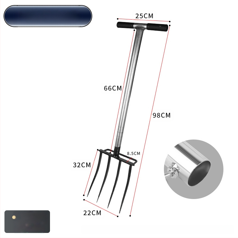 Keturių dantų mangano plieno žemės atlaisvinimo šakutė, viengubio integruoto dizaino, aukšta kietumas, skirta svogūnams, česnakams ir imbierui
