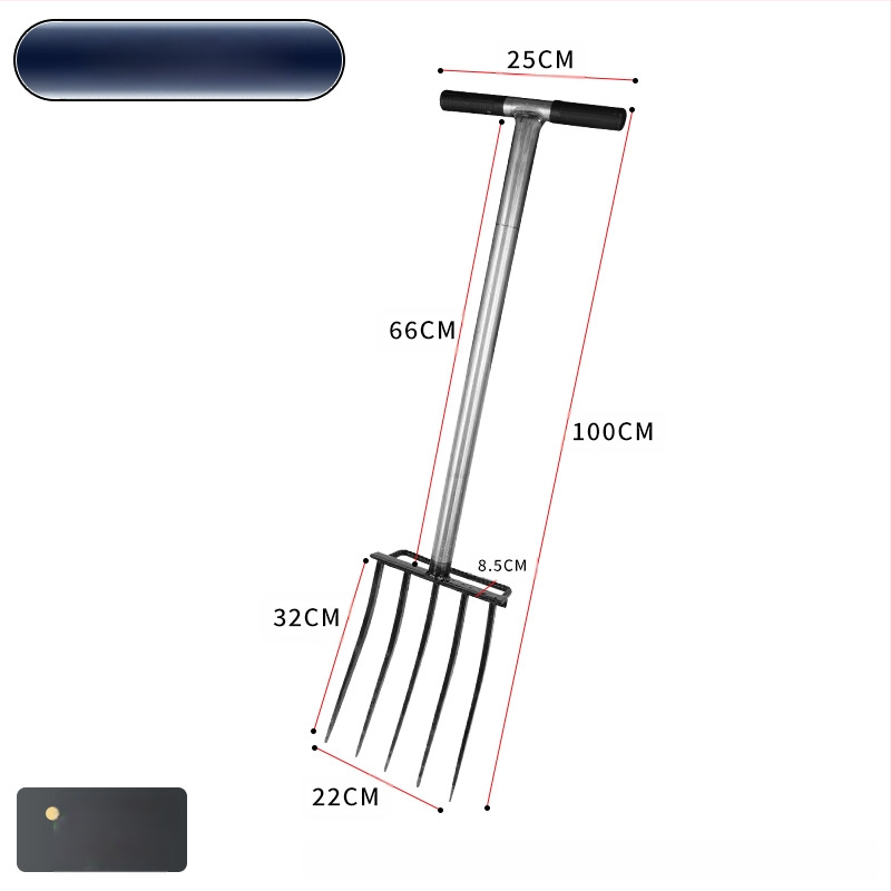 Keturių dantų mangano plieno žemės atlaisvinimo šakutė, viengubio integruoto dizaino, aukšta kietumas, skirta svogūnams, česnakams ir imbierui