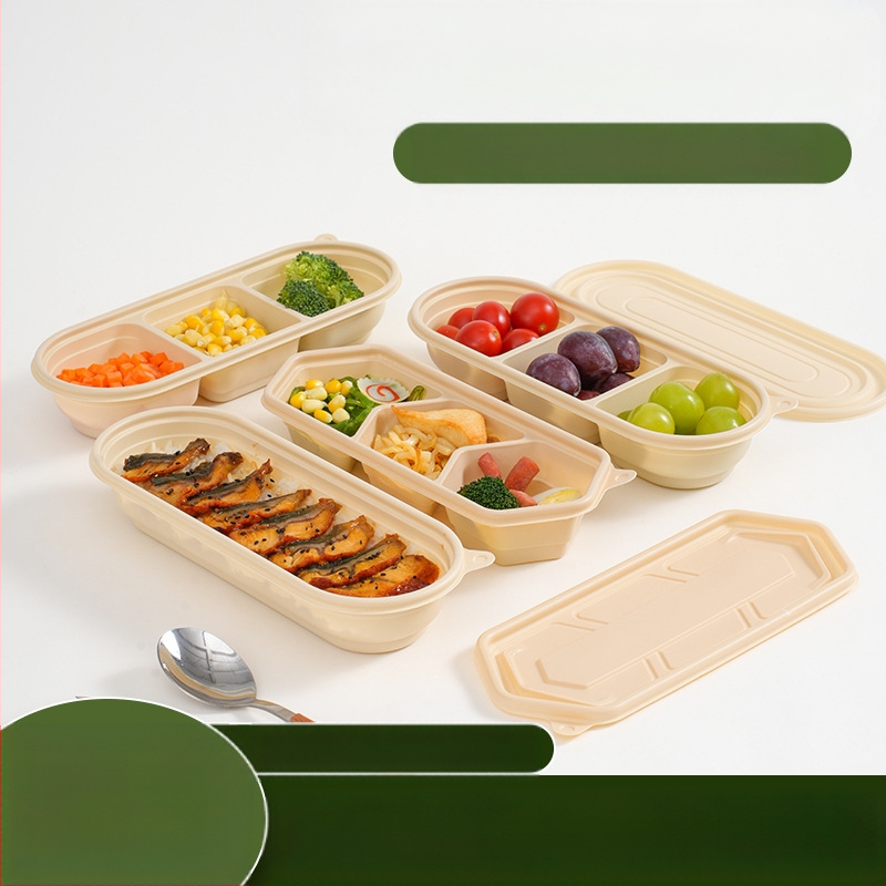 Egyszer használatos ebédes doboz japán stílusban egy személyre szóló, több rekeszes, különböző kapacitásokkal, 2 mm vastagságú, biológiailag lebomló anyagból, testreszabható