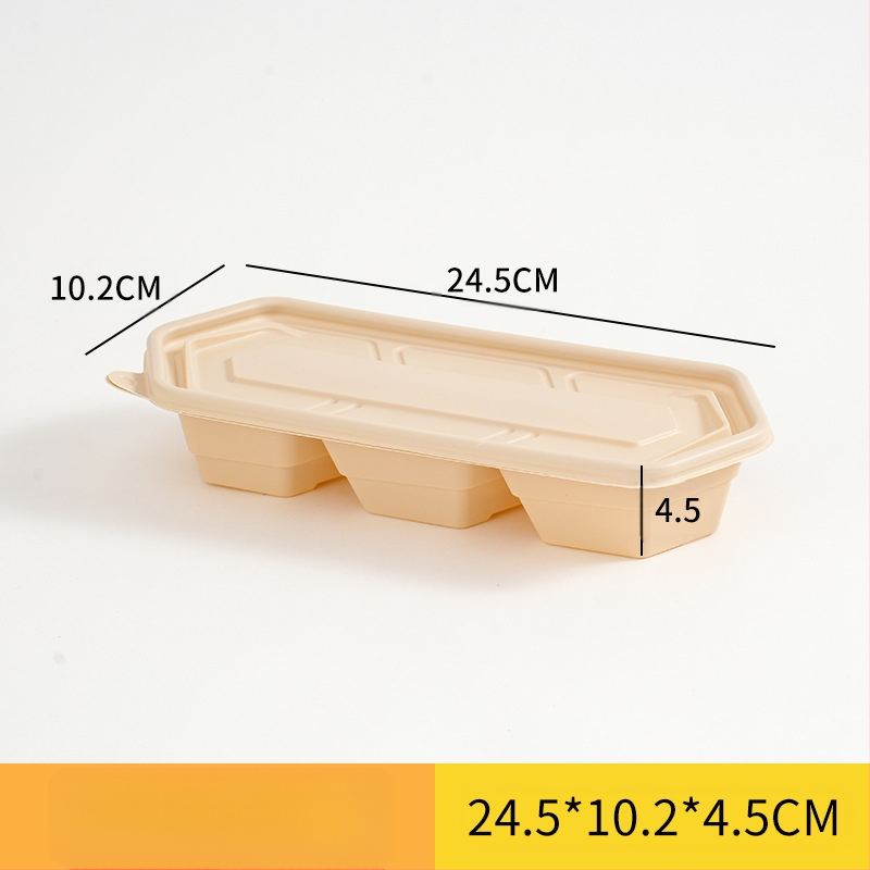 Egyszer használatos ebédes doboz japán stílusban egy személyre szóló, több rekeszes, különböző kapacitásokkal, 2 mm vastagságú, biológiailag lebomló anyagból, testreszabható