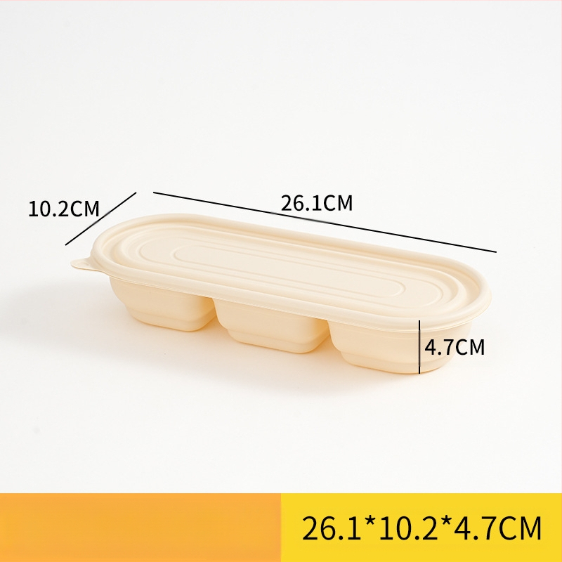 Egyszer használatos ebédes doboz japán stílusban egy személyre szóló, több rekeszes, különböző kapacitásokkal, 2 mm vastagságú, biológiailag lebomló anyagból, testreszabható
