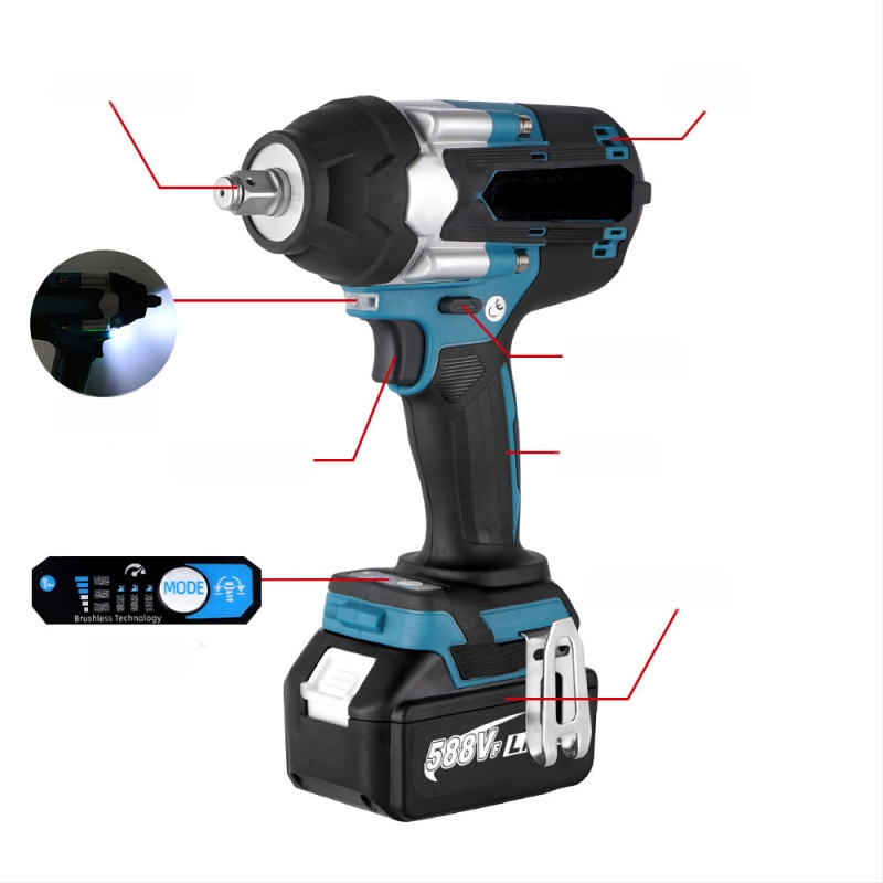 Ударен гайковерт безчетков, безжичен, с LED светлина, въртящ момент 1000 Nm, 21V батерия, обратимо завъртане