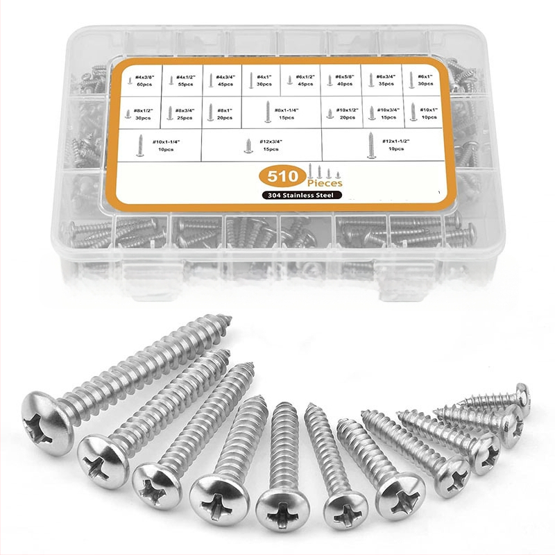 Комплект самонарезни винтове в кутия, 304 неръждаема стомана, глава потъваща, стандарт GB/YB 846, за гипсокартон и дърво, 570 броя/815 броя