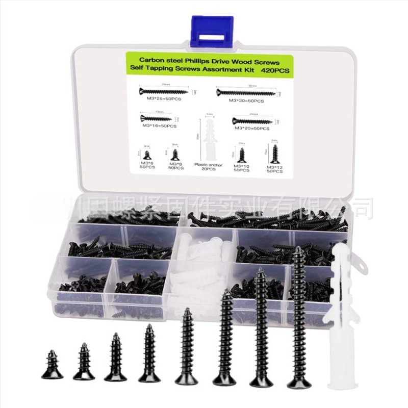 Комплект самонарезни винтове в кутия, 304 неръждаема стомана, глава потъваща, стандарт GB/YB 846, за гипсокартон и дърво, 570 броя/815 броя