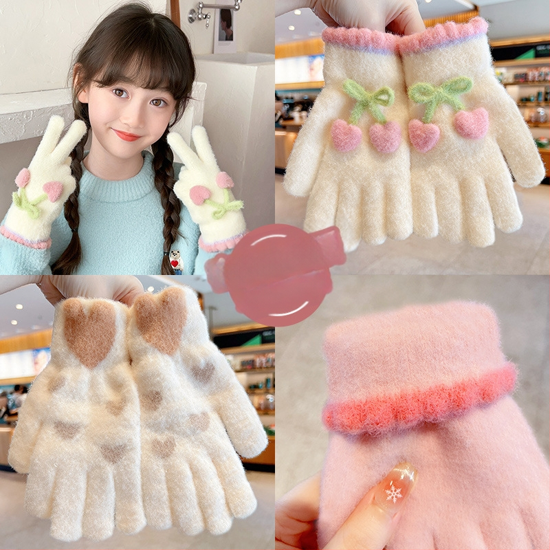 Djevojčice pletene rukavice – tople i otporne na vjetar, s pet prstiju, za zimu, proljeće i jesen, uzrast 6–12 godina