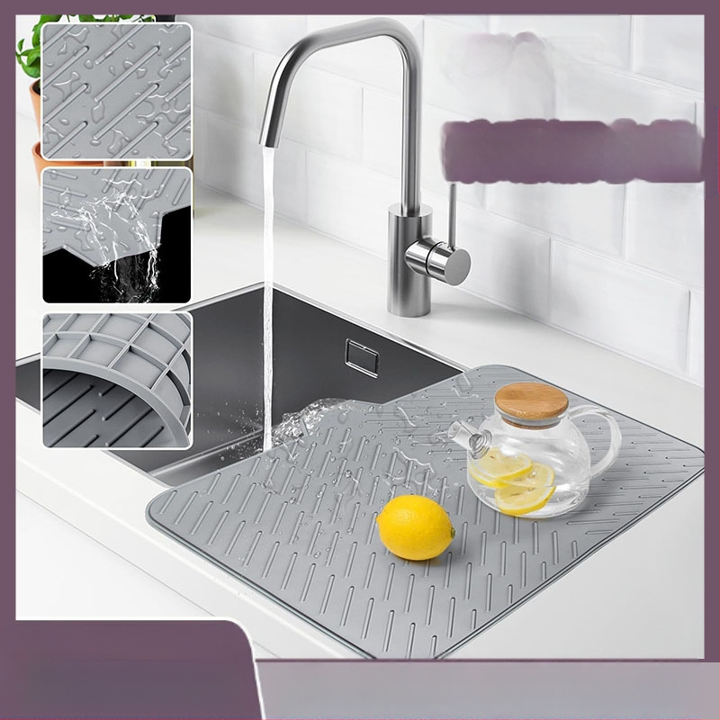 Silikoninė virtuvės džiovinimo kilimėlis su drenažo anga ir izoliacija, kvadratinės formos, degraduojantis, išleistas 2023