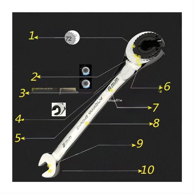 Гаечен ключ с трещотка (Материал: хром ванадиева сплав; Повърхностна обработка: друга; Тип: трещотен ключ)