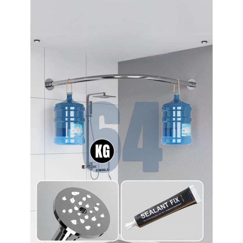 Set bară duș, curbată, fără găurire, oțel inoxidabil 201