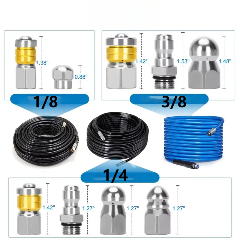 Nerūdijančio plieno aukšto slėgio purkštuvu kanalų valymui su 1/4 colio jungtimi ir 3/8 colio greita jungtimi, Independent prekės ženklas