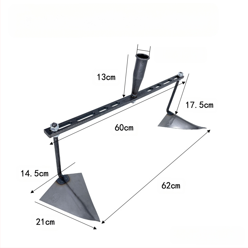 Reguliuojama trikampė daržo kastuvė kanalo klojimui, kasimui, griovių formavimui ir dirvožemio atpalaidavimui – daugiafunkcis sodo įrankis su aštria paukščio snapo galva