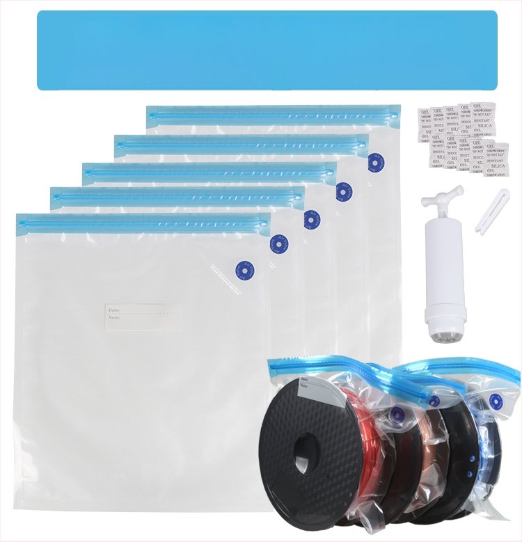 3D печат на консумативи: вакуумна торба с ръчно/автоматично извличане на въздуха за запечатано компресирано съхранение на материали