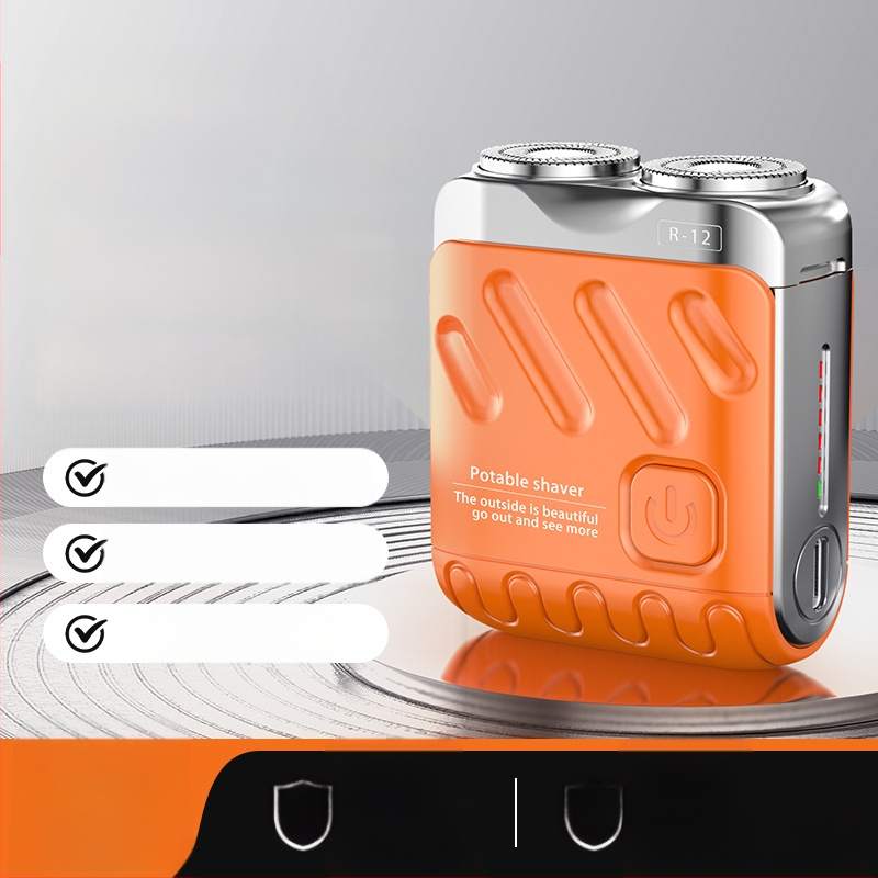 Mini hordozható elektromos borotva lebegő vágófejjel és forgó kétélű fejjel (beépített 300–500 mAh akkumulátor, 60 perc működési idő, brushless motor)