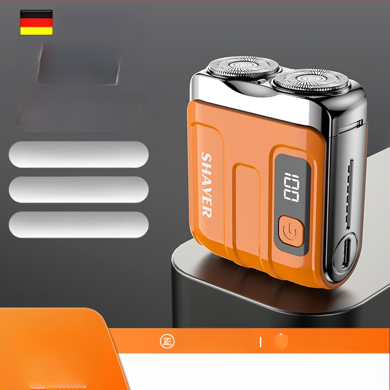 Mini hordozható elektromos borotva lebegő vágófejjel és forgó kétélű fejjel (beépített 300–500 mAh akkumulátor, 60 perc működési idő, brushless motor)