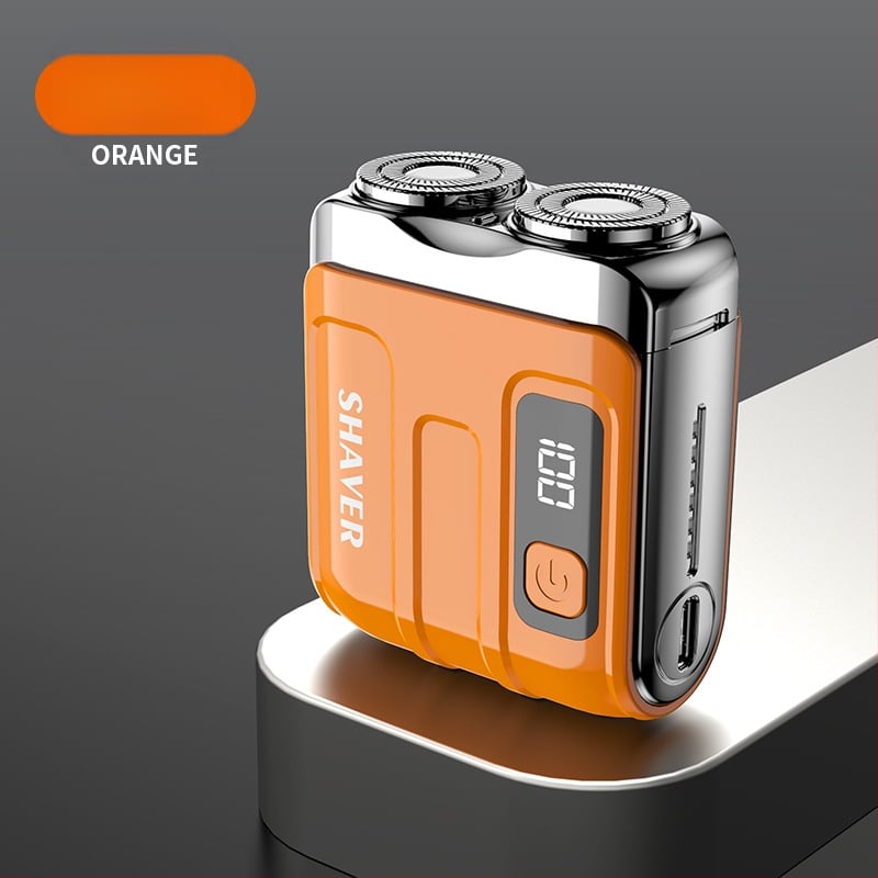 Mini hordozható elektromos borotva lebegő vágófejjel és forgó kétélű fejjel (beépített 300–500 mAh akkumulátor, 60 perc működési idő, brushless motor)