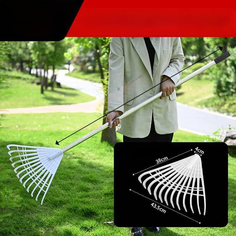 Plastikinės sodo grėbliai su storesne galva, skirti vejai ir lapų rinkimui