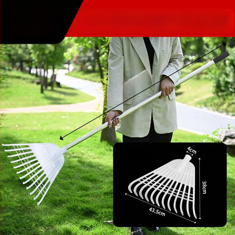 Plastikinės sodo grėbliai su storesne galva, skirti vejai ir lapų rinkimui