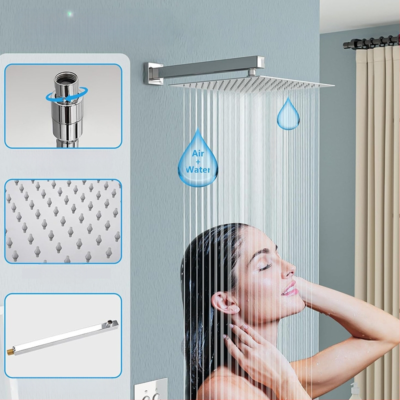 Dušo komplektas su paslėptu sienos montavimu, vario medžiaga, kvadratinė forma, modelis FH-47, masažo ir lietaus funkcijos