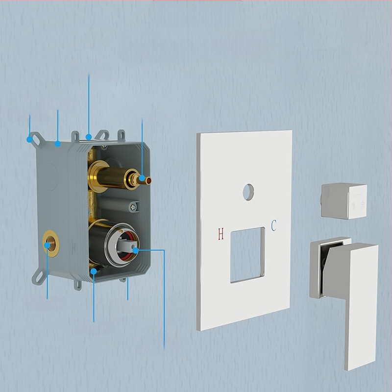 Dušo komplektas su paslėptu sienos montavimu, vario medžiaga, kvadratinė forma, modelis FH-47, masažo ir lietaus funkcijos