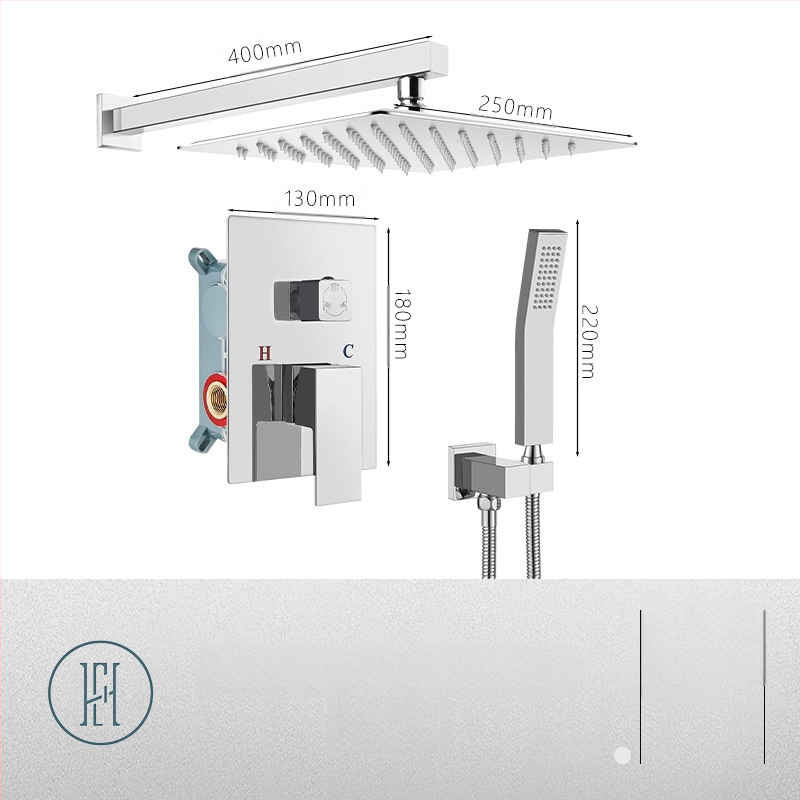 Dušo komplektas su paslėptu sienos montavimu, vario medžiaga, kvadratinė forma, modelis FH-47, masažo ir lietaus funkcijos