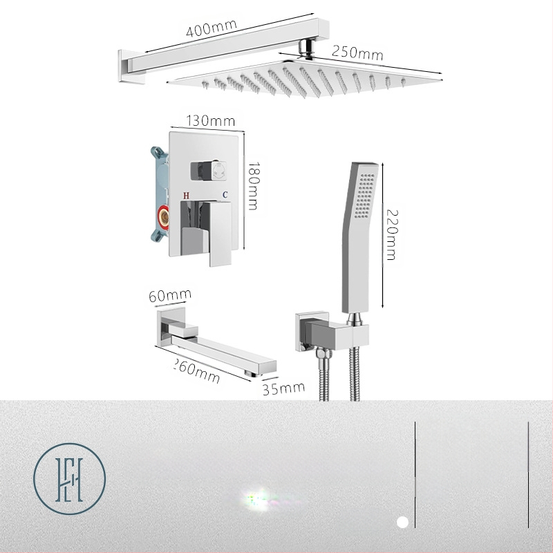 Dušo komplektas su paslėptu sienos montavimu, vario medžiaga, kvadratinė forma, modelis FH-47, masažo ir lietaus funkcijos
