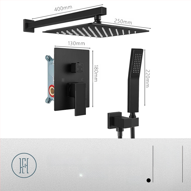 Dušo komplektas su paslėptu sienos montavimu, vario medžiaga, kvadratinė forma, modelis FH-47, masažo ir lietaus funkcijos
