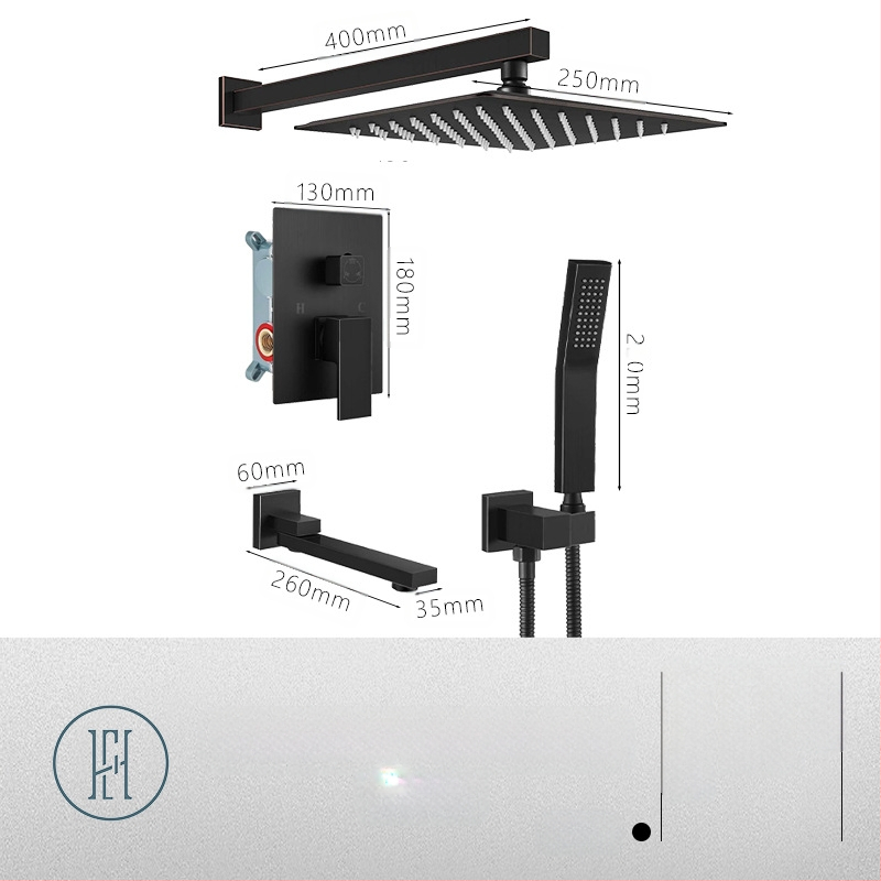 Dušo komplektas su paslėptu sienos montavimu, vario medžiaga, kvadratinė forma, modelis FH-47, masažo ir lietaus funkcijos