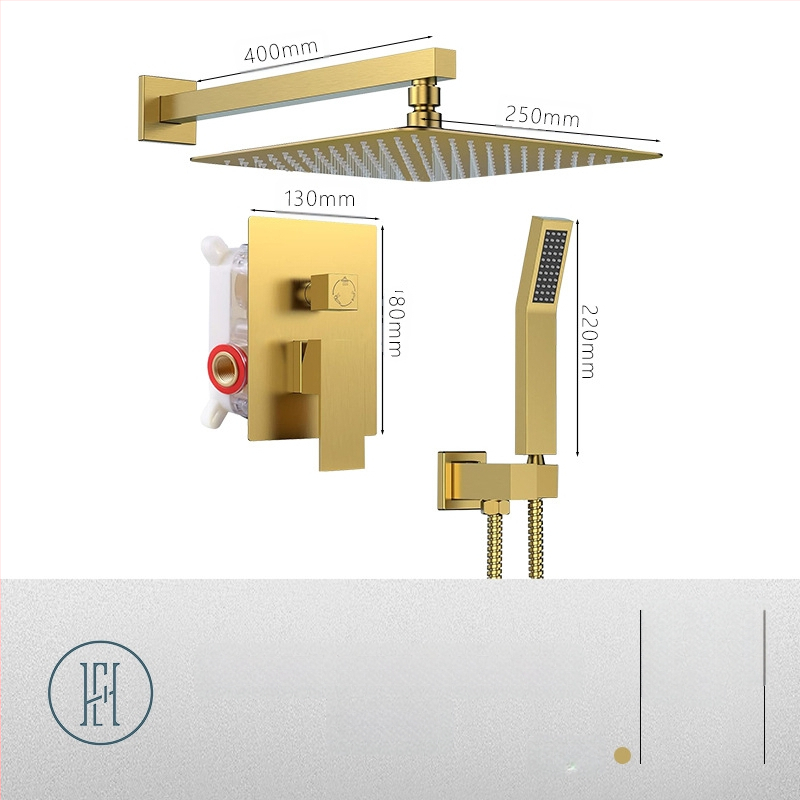 Dušo komplektas su paslėptu sienos montavimu, vario medžiaga, kvadratinė forma, modelis FH-47, masažo ir lietaus funkcijos