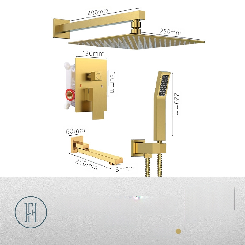 Dušo komplektas su paslėptu sienos montavimu, vario medžiaga, kvadratinė forma, modelis FH-47, masažo ir lietaus funkcijos