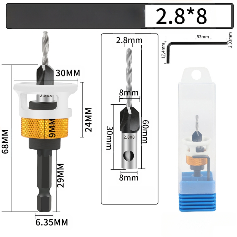 Бур за конусовидни отвори с четири лопатки, глава от сплав, регулируема дълбочина, стъпков дизайн