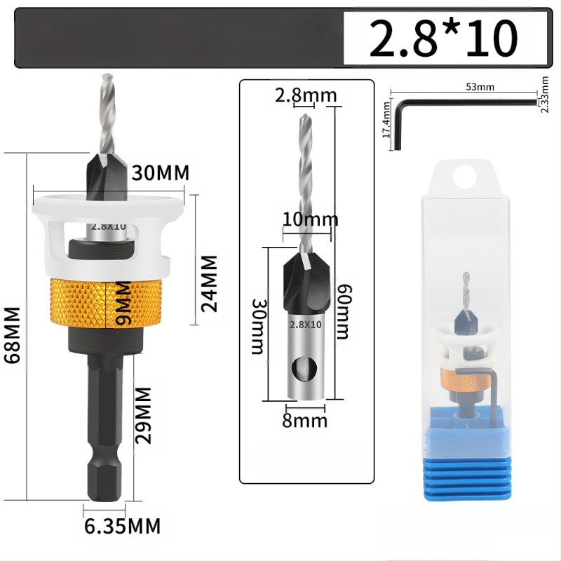 Бур за конусовидни отвори с четири лопатки, глава от сплав, регулируема дълбочина, стъпков дизайн