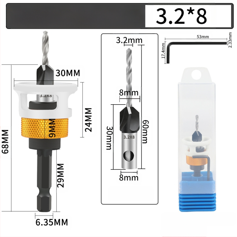 Бур за конусовидни отвори с четири лопатки, глава от сплав, регулируема дълбочина, стъпков дизайн