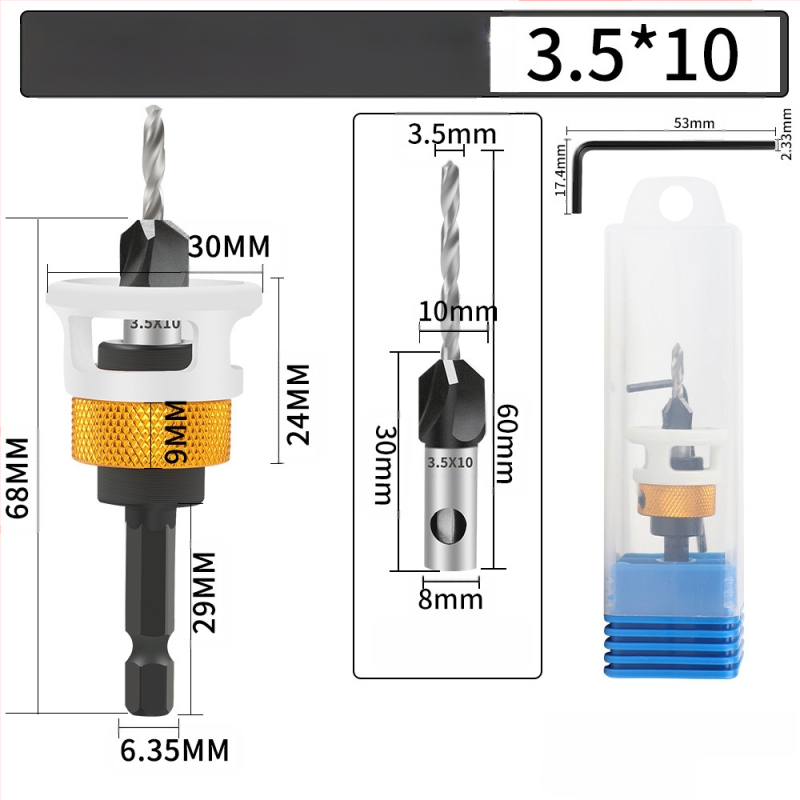 Бур за конусовидни отвори с четири лопатки, глава от сплав, регулируема дълбочина, стъпков дизайн