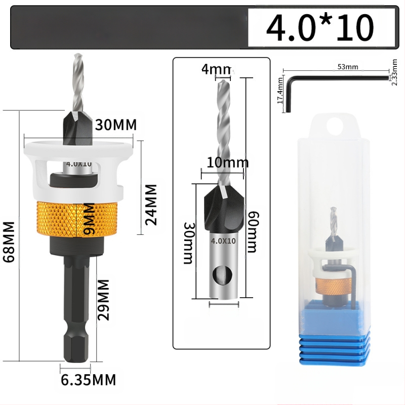 Бур за конусовидни отвори с четири лопатки, глава от сплав, регулируема дълбочина, стъпков дизайн