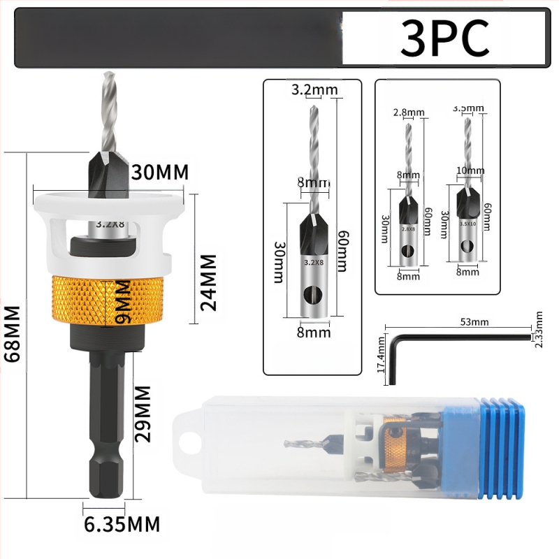 Бур за конусовидни отвори с четири лопатки, глава от сплав, регулируема дълбочина, стъпков дизайн