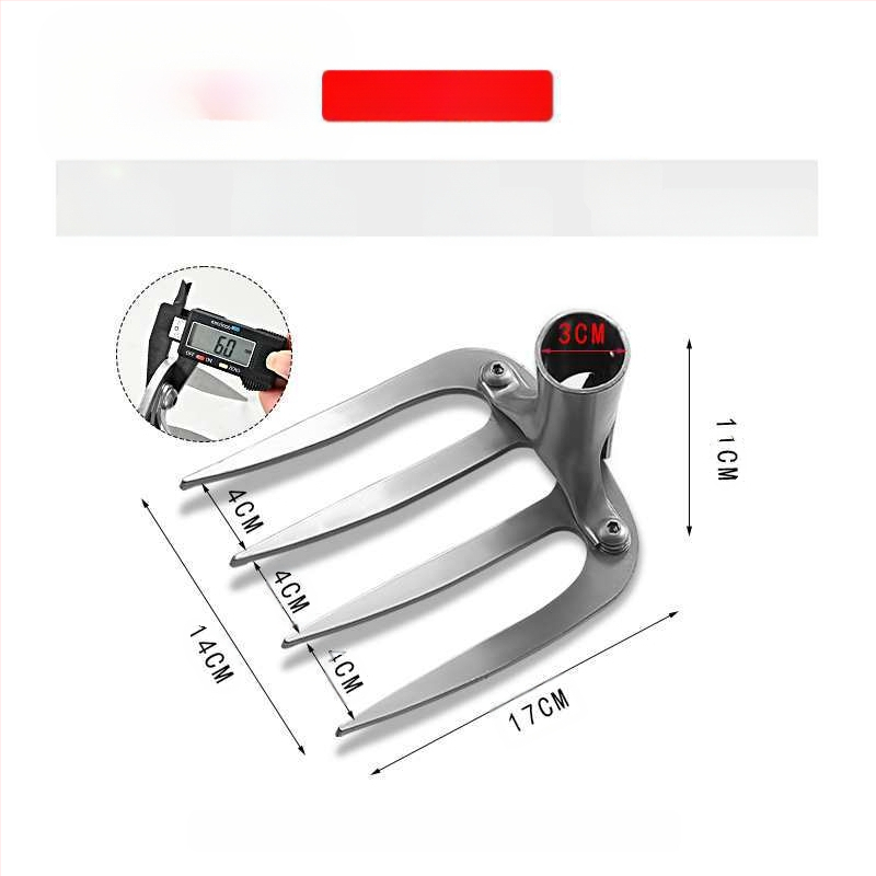 Keturių dantų kaltas plieninis grėblys daržo žemei laisvinti ir daržininkystei